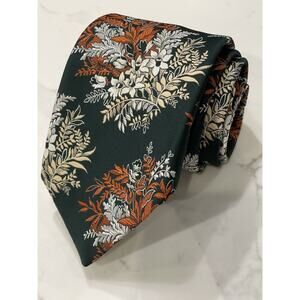 Vintage Brittania Green Flowers Tie 56.5 x 4.25 Wide Retro Ugly Disco MCM